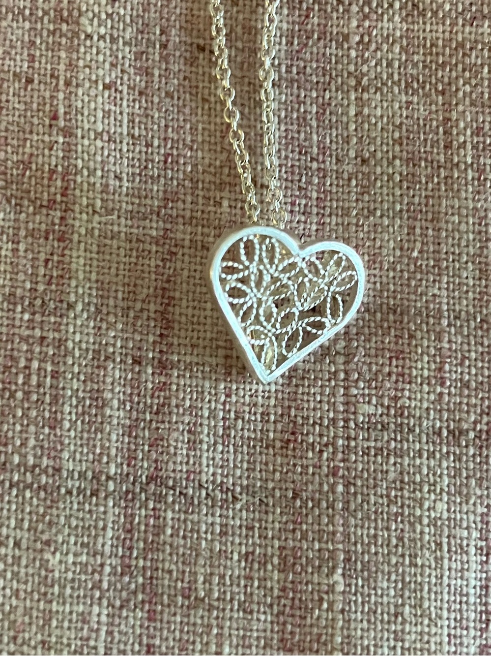 Sterling Silver Filigree Heart Charm and Chain